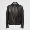 Prada Men's Autumn and Winter Solid Color Fit Lapel Zipper Long Sleeve Leather Jacket #73774
