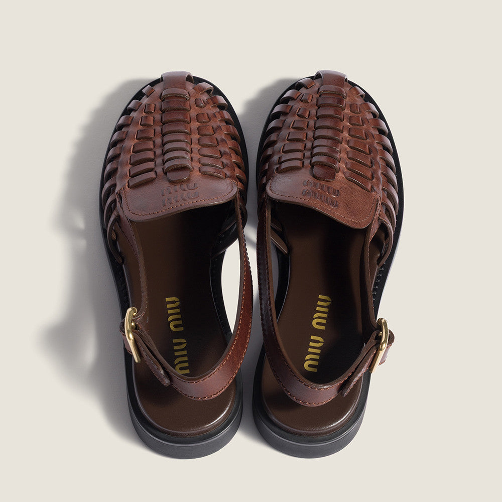 MiuMiu Coffee Leather Slingback Loafers #386850