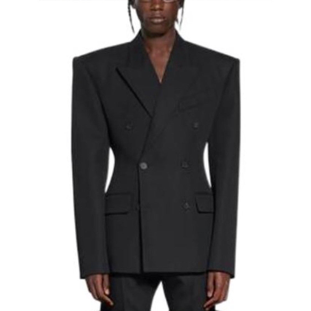 Balenciaga Men's Women's Spring And Autumn Black Lapel Double Breasted Wool Long Sleeve Fitted Blazer Jacket Ngvp #7249