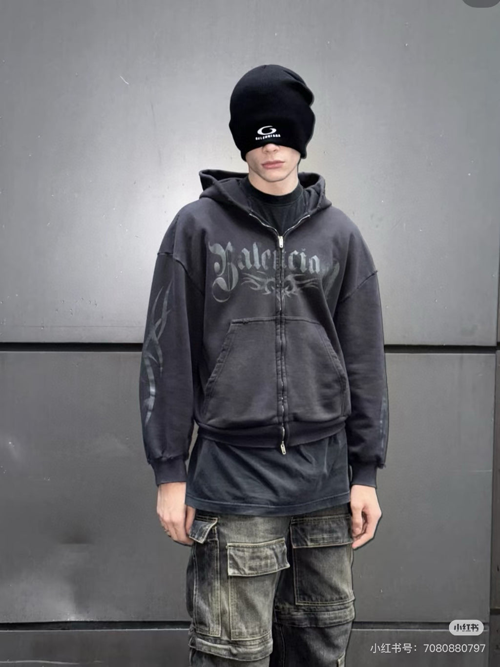 Balenciaga Men's Women's Spring And Autumn Letter Printed Solid Color Zipper Loose Solid Color Hooded Sweatshirt Jacket Ngvp #9958