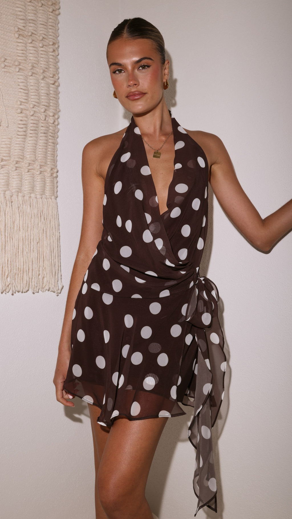 Lily Halter Mini Dress - Chocolate Spot