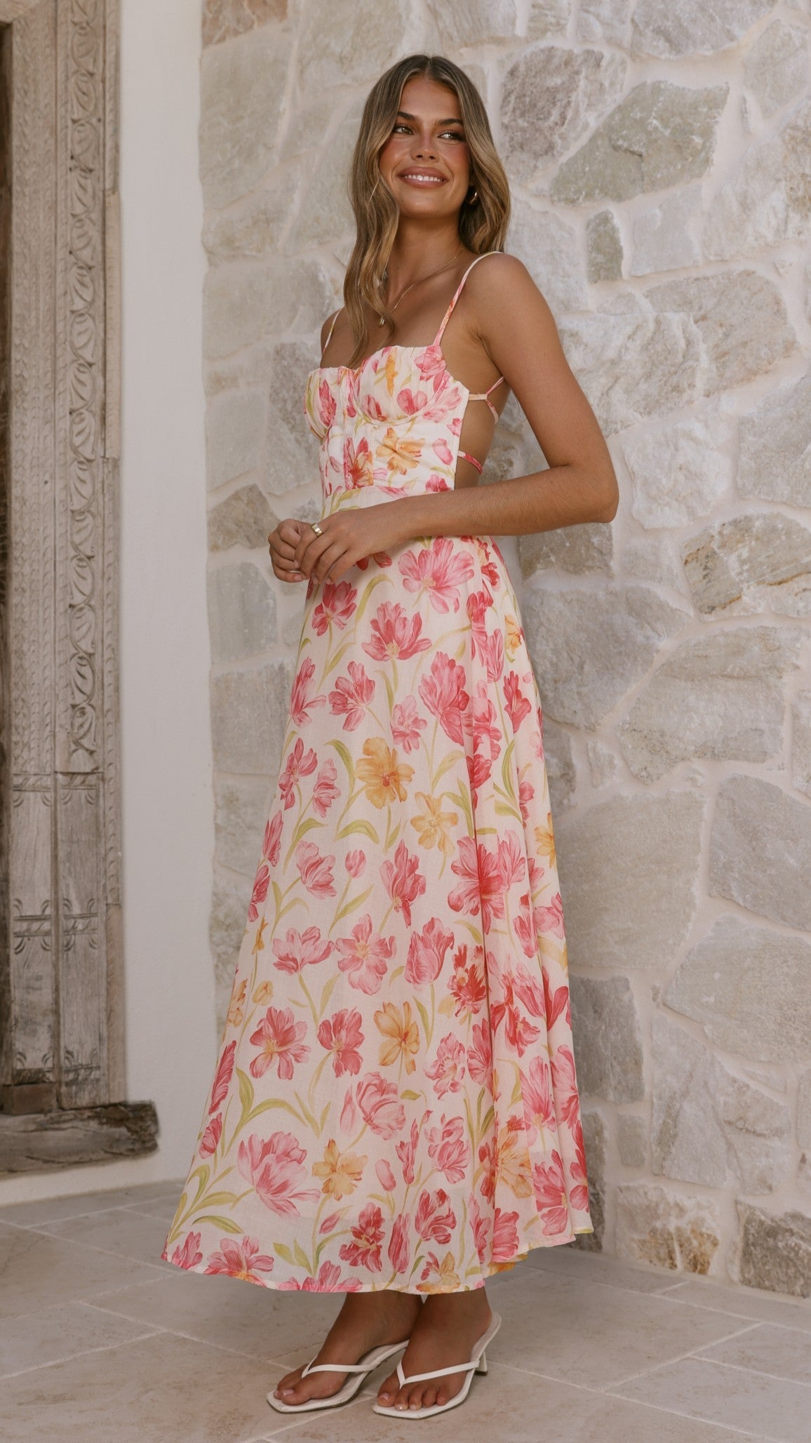 Rahima Maxi Dress - Pink/Yellow Flower