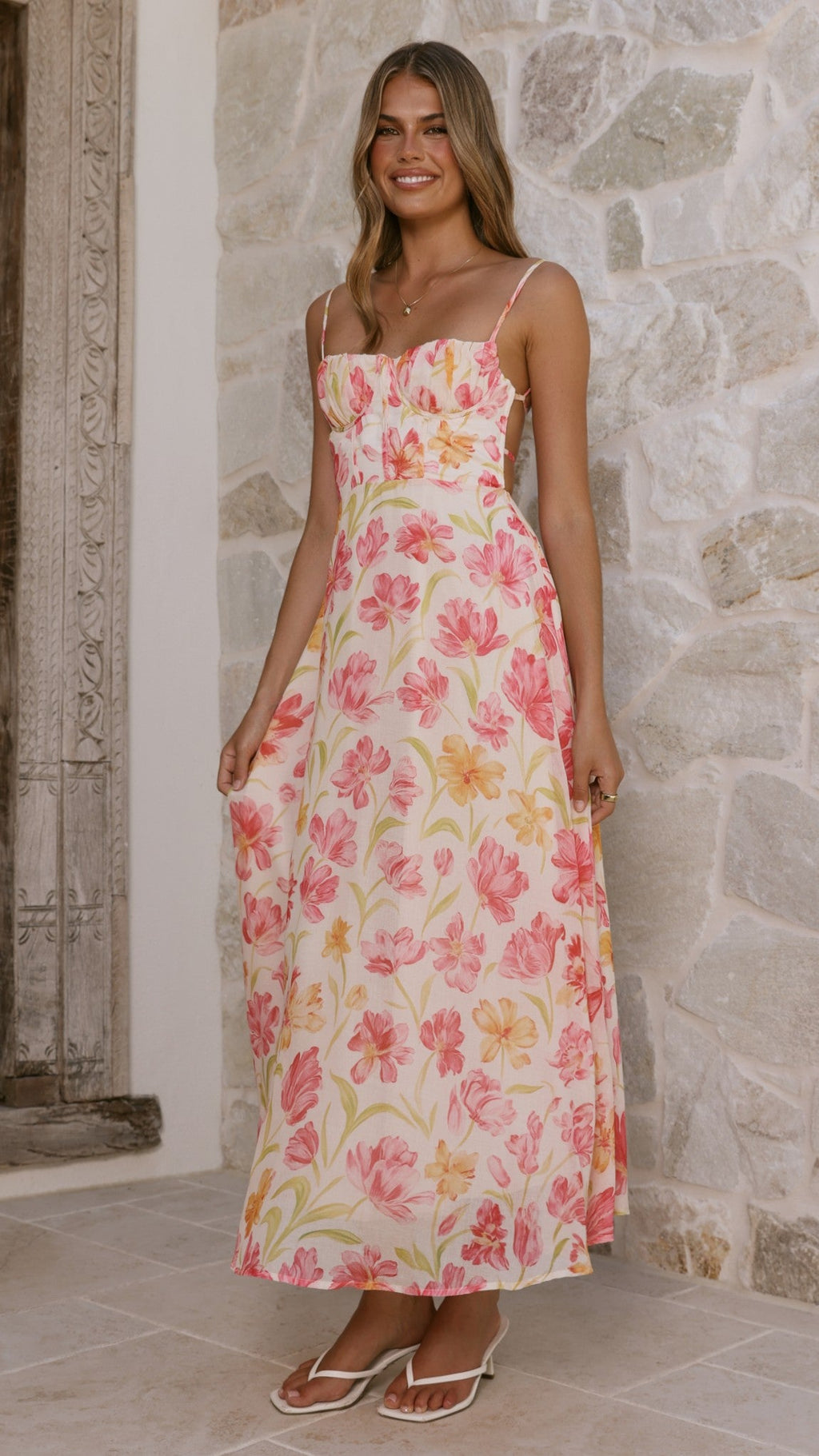 Rahima Maxi Dress - Pink/Yellow Flower