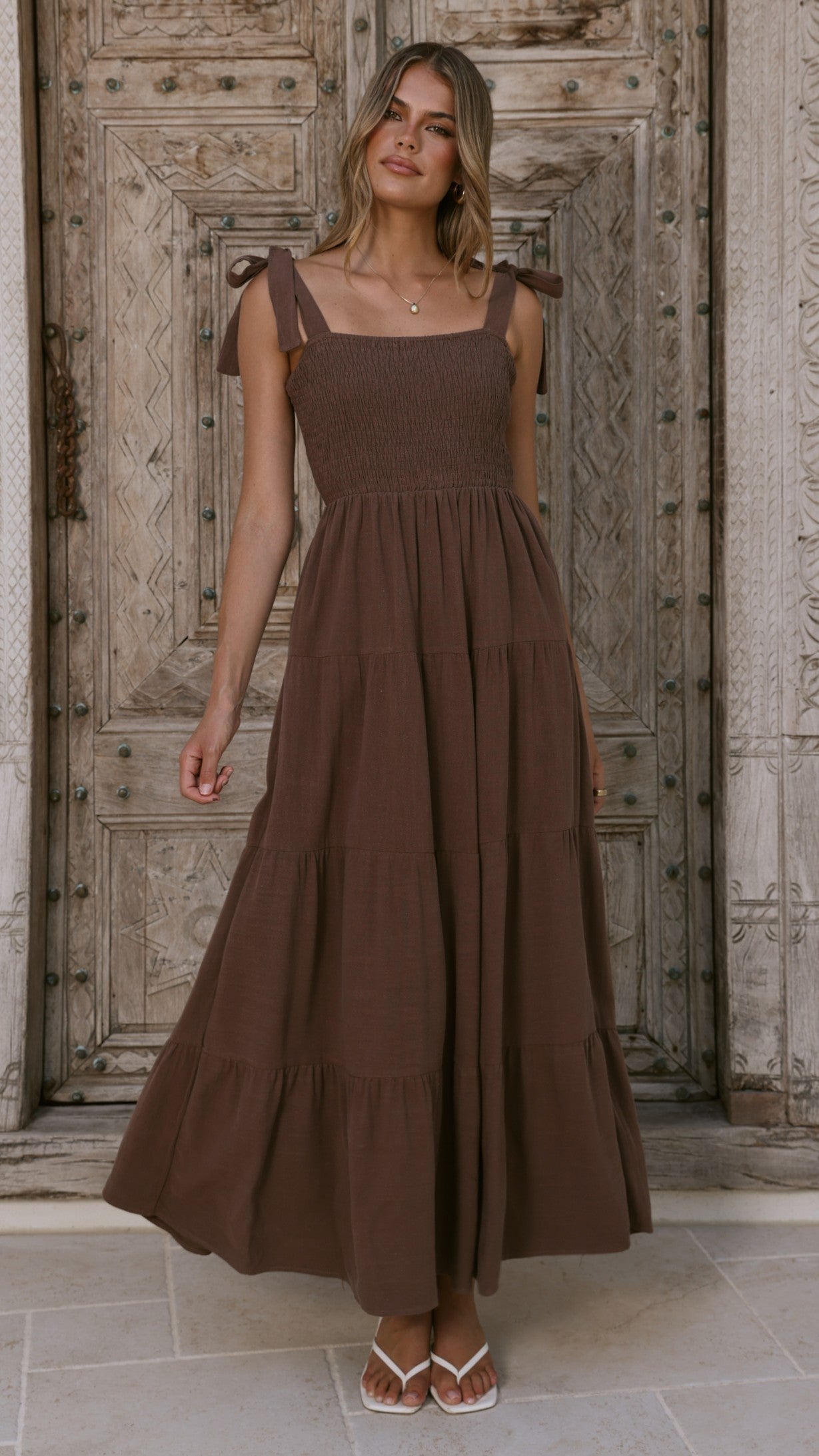 Carlina Tiered Maxi Dress - Chocolate