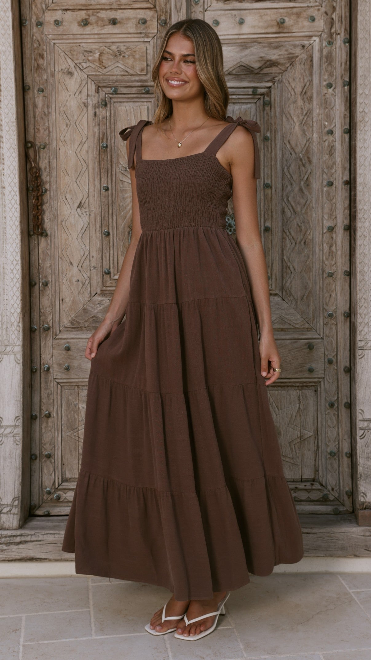 Carlina Tiered Maxi Dress - Chocolate