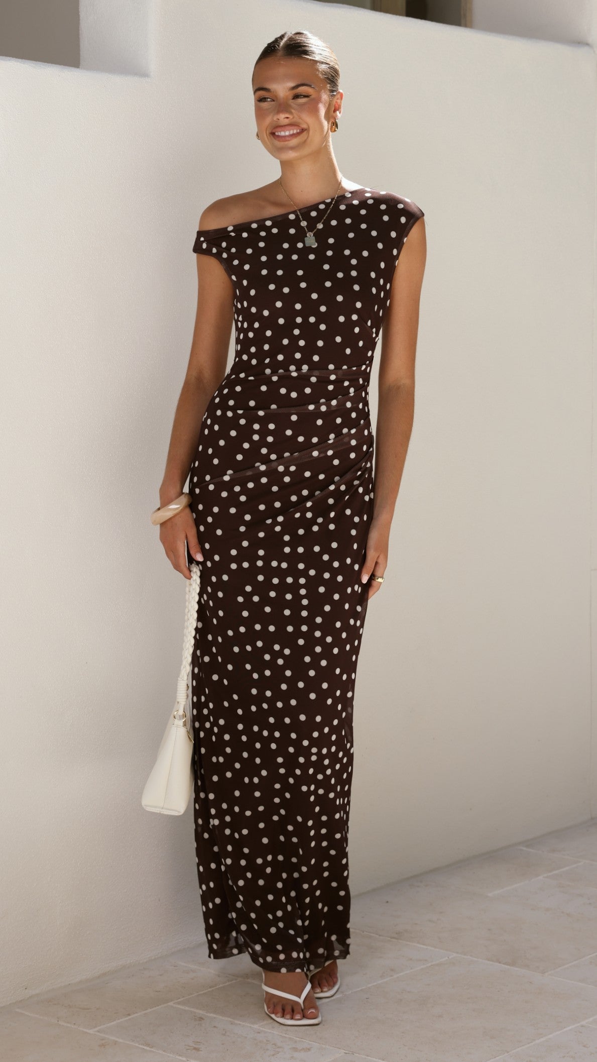 Lilani Maxi Dress - Chocolate/White Polka Dot
