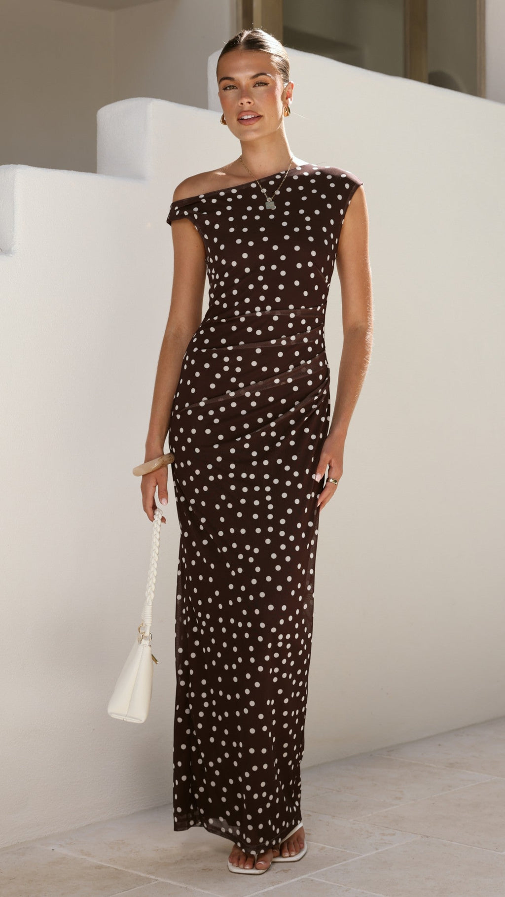 Lilani Maxi Dress - Chocolate/White Polka Dot
