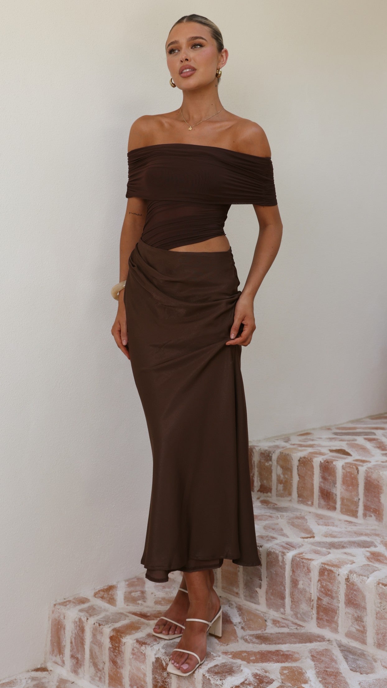 Daena Off Shoulder Maxi Dress - Chocolate