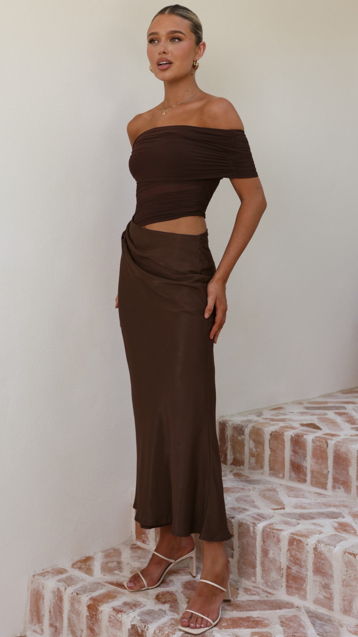 Daena Off Shoulder Maxi Dress - Chocolate