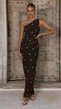 Cataleya Maxi Dress - Brown/Blue Polka Dot