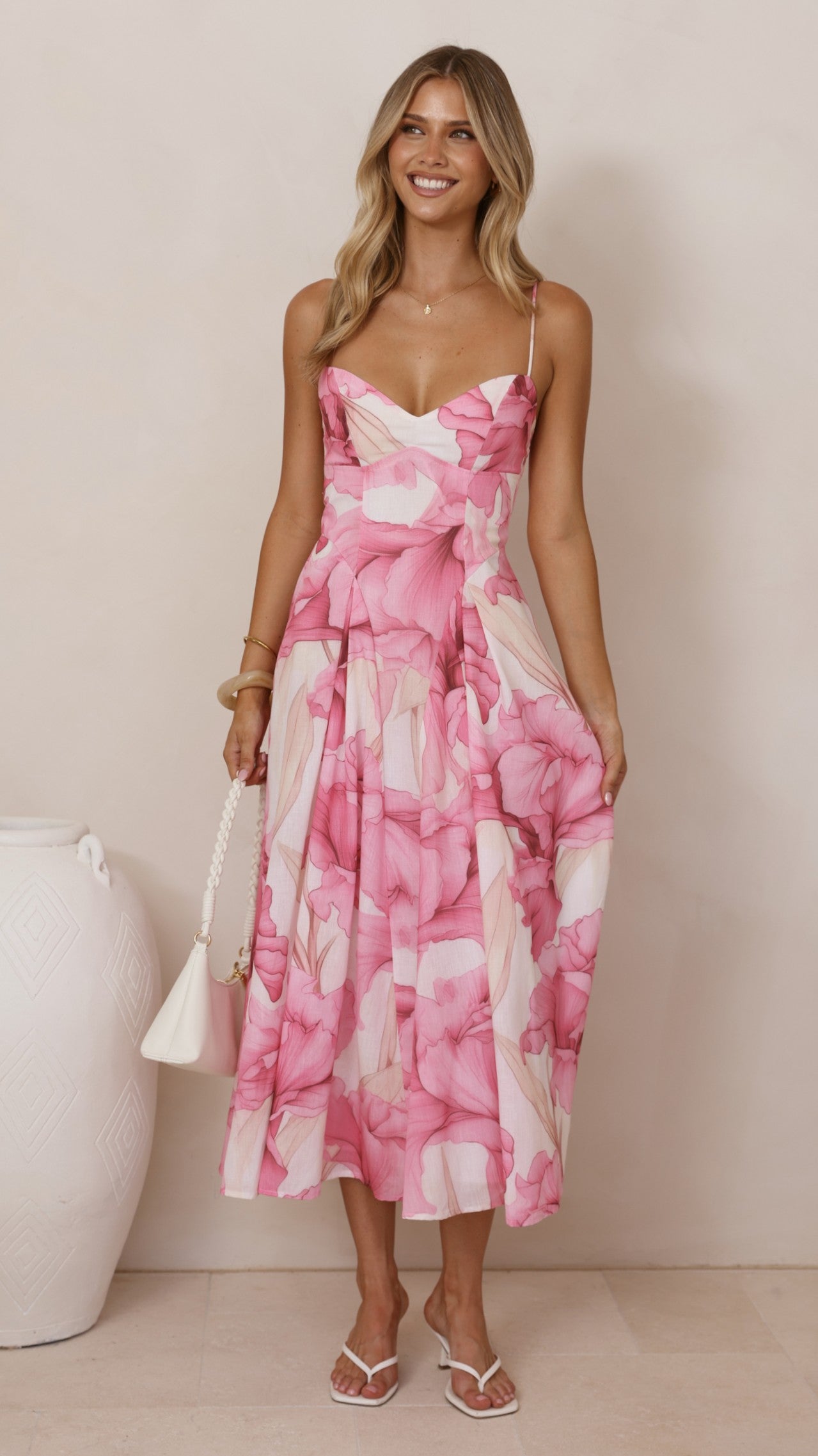 Dallas Midi Dress - Pink Floral