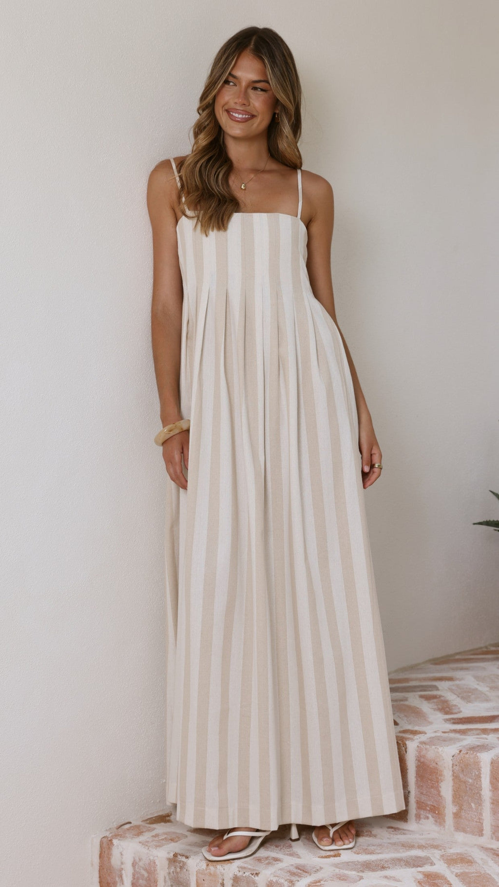 Pippa Maxi Dress - Beige Stripe