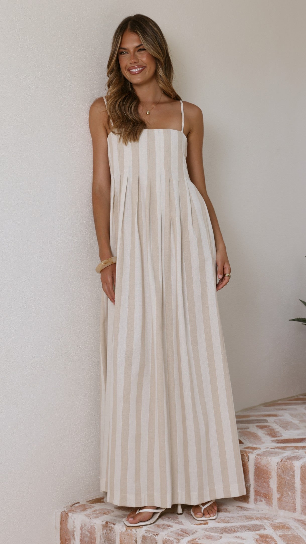 Pippa Maxi Dress - Beige Stripe