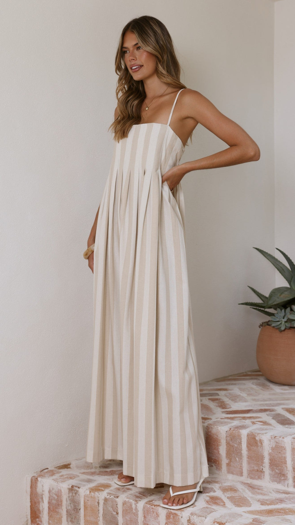 Pippa Maxi Dress - Beige Stripe