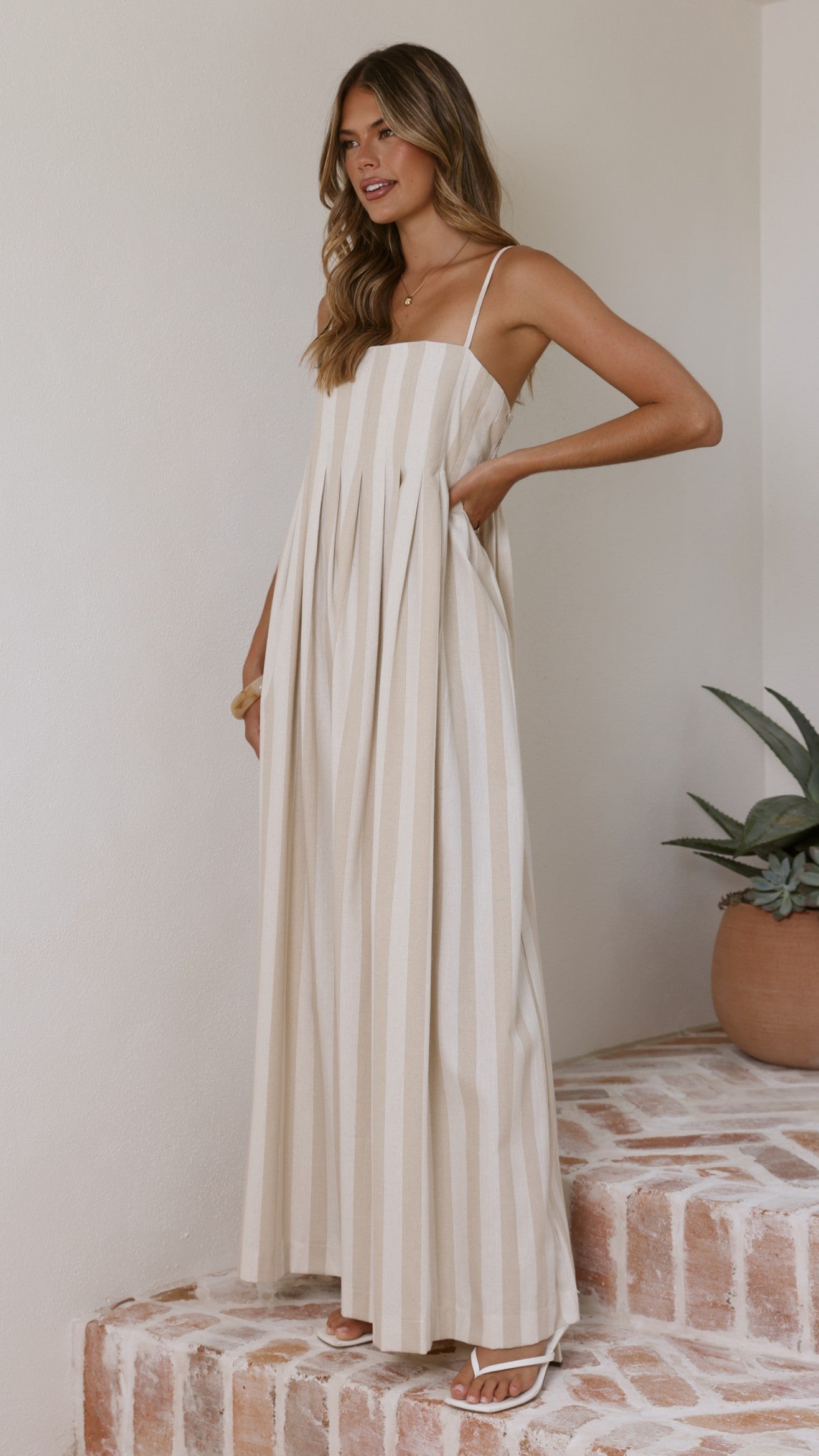 Pippa Maxi Dress - Beige Stripe