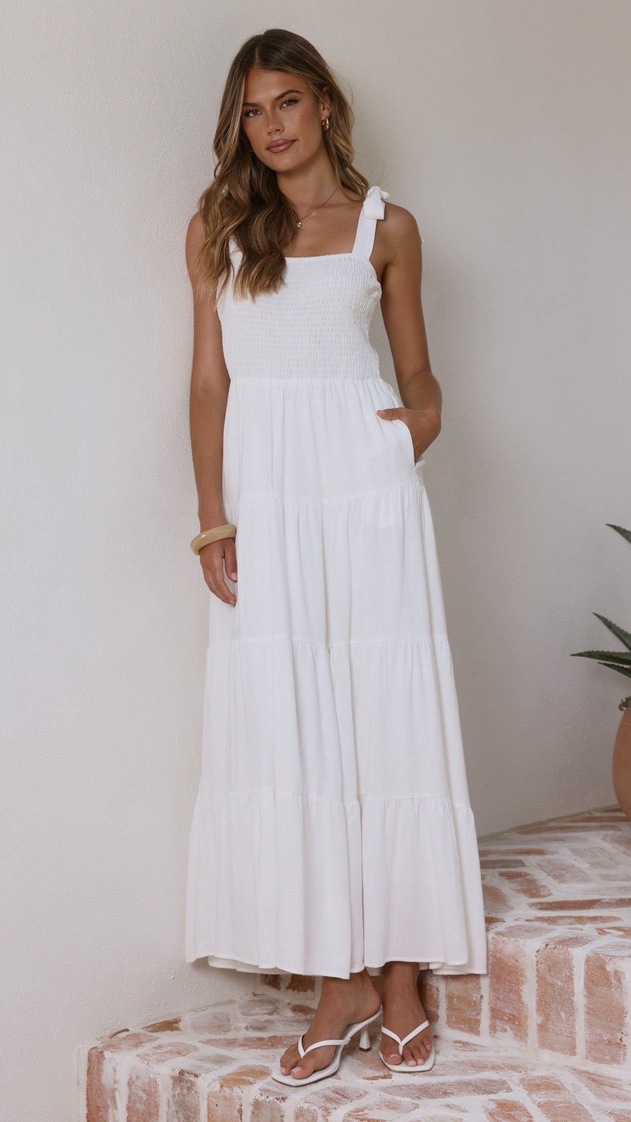 Carlina Tiered Maxi Dress - White