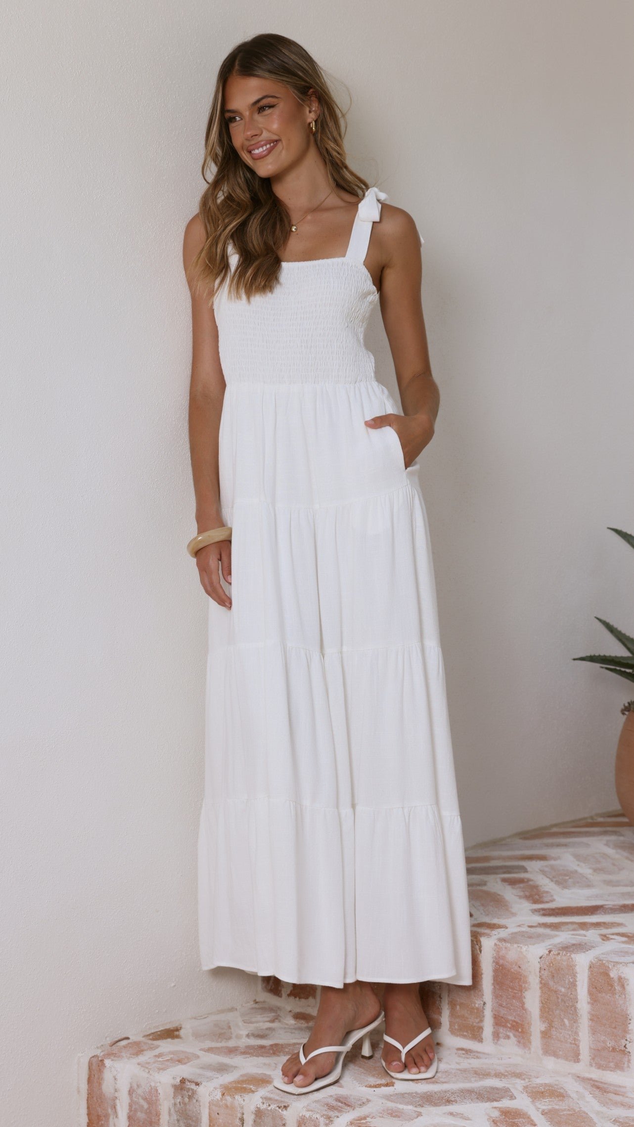 Carlina Tiered Maxi Dress - White