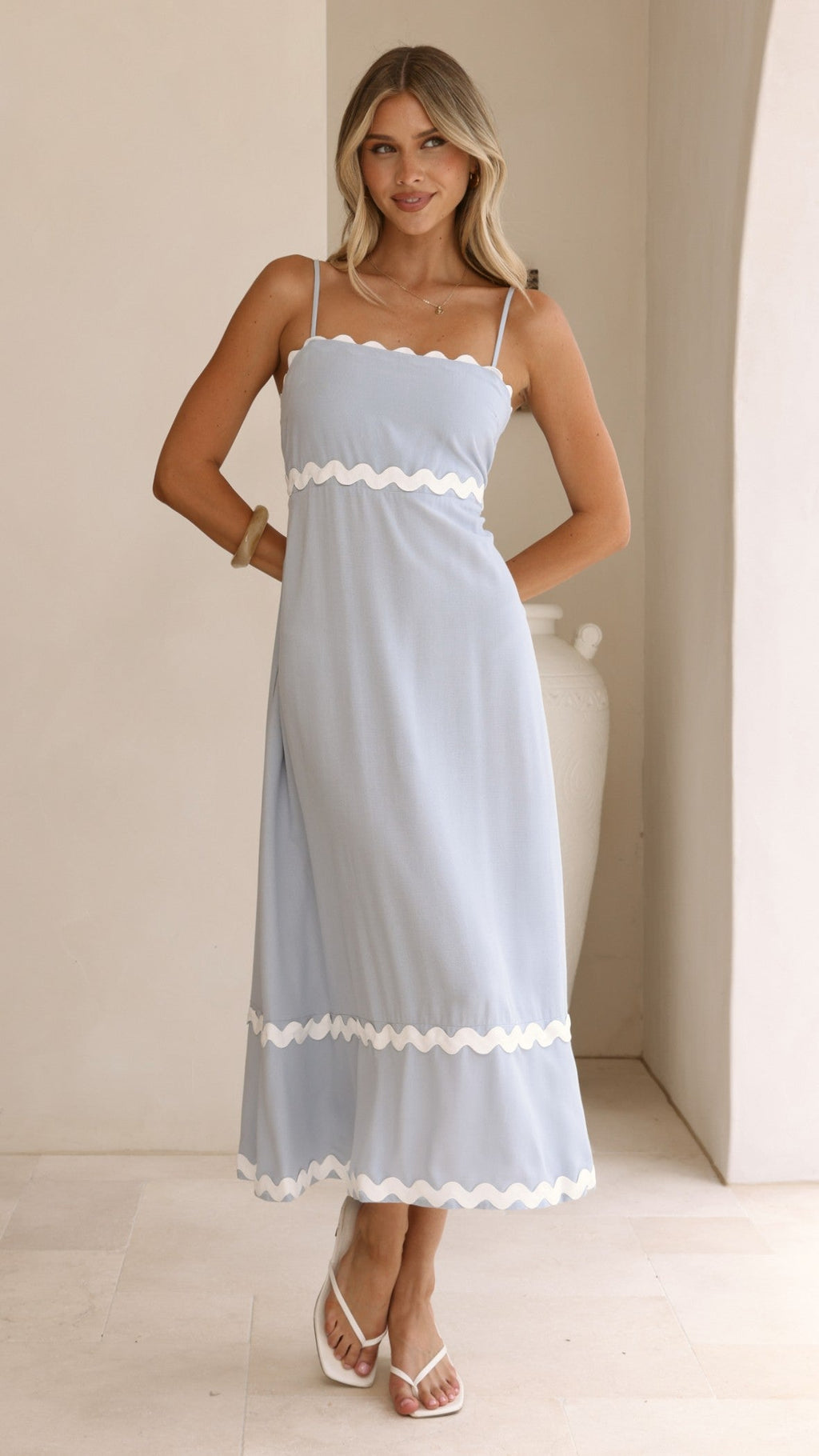 Seraphina Midi Dress - Blue/White