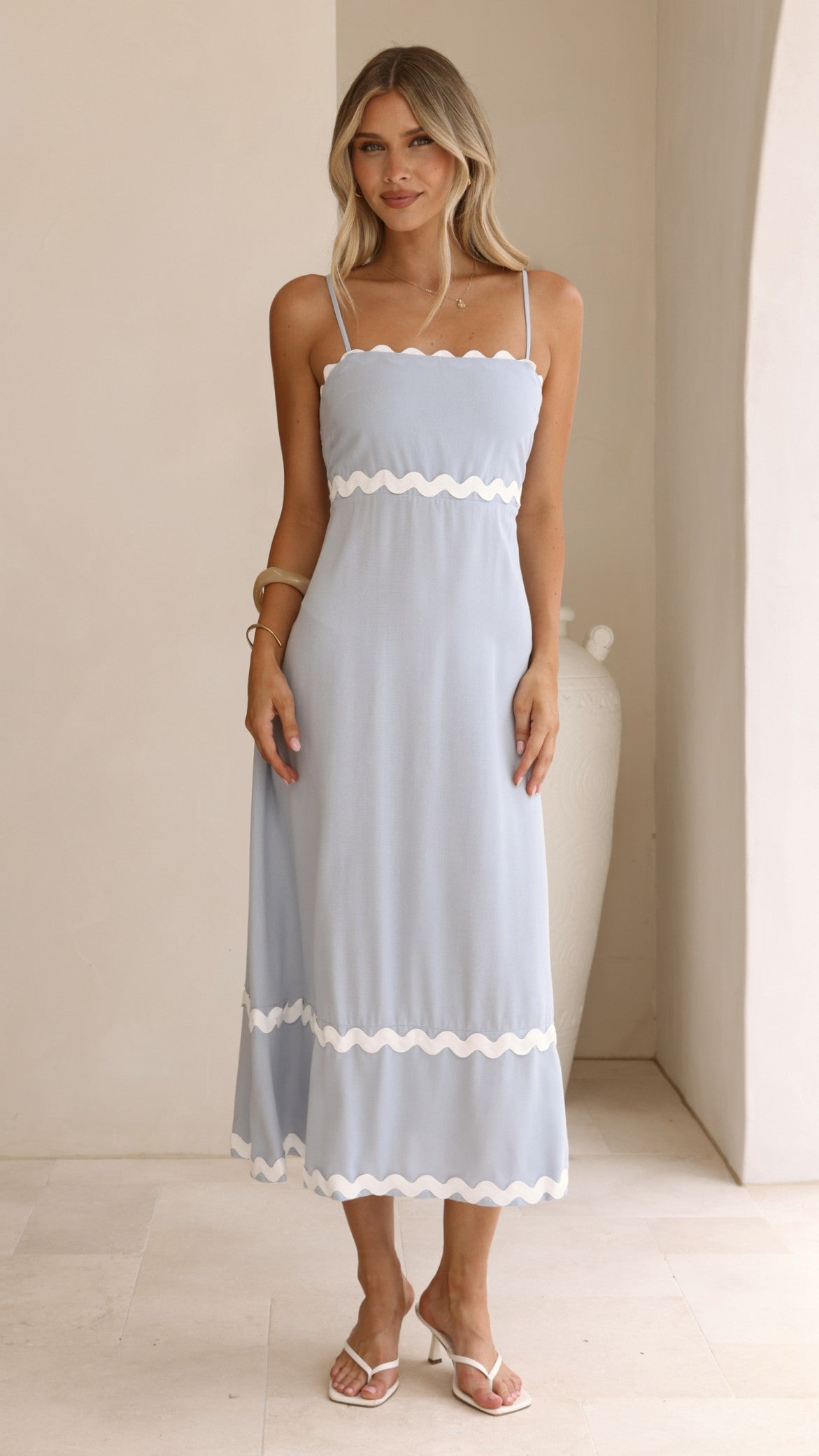 Seraphina Midi Dress - Blue/White