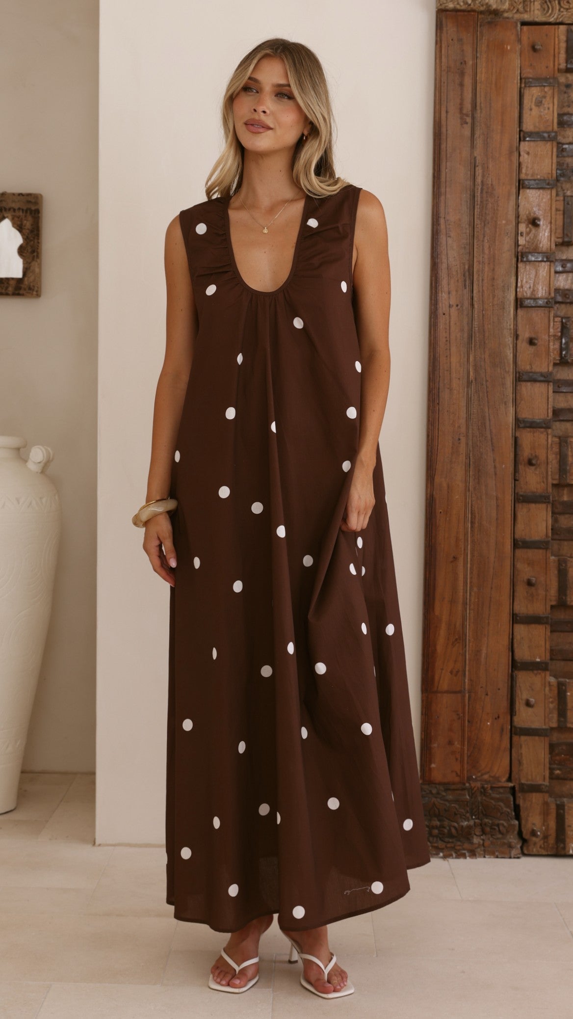 Scout Maxi Dress - Chocolate/White Polka