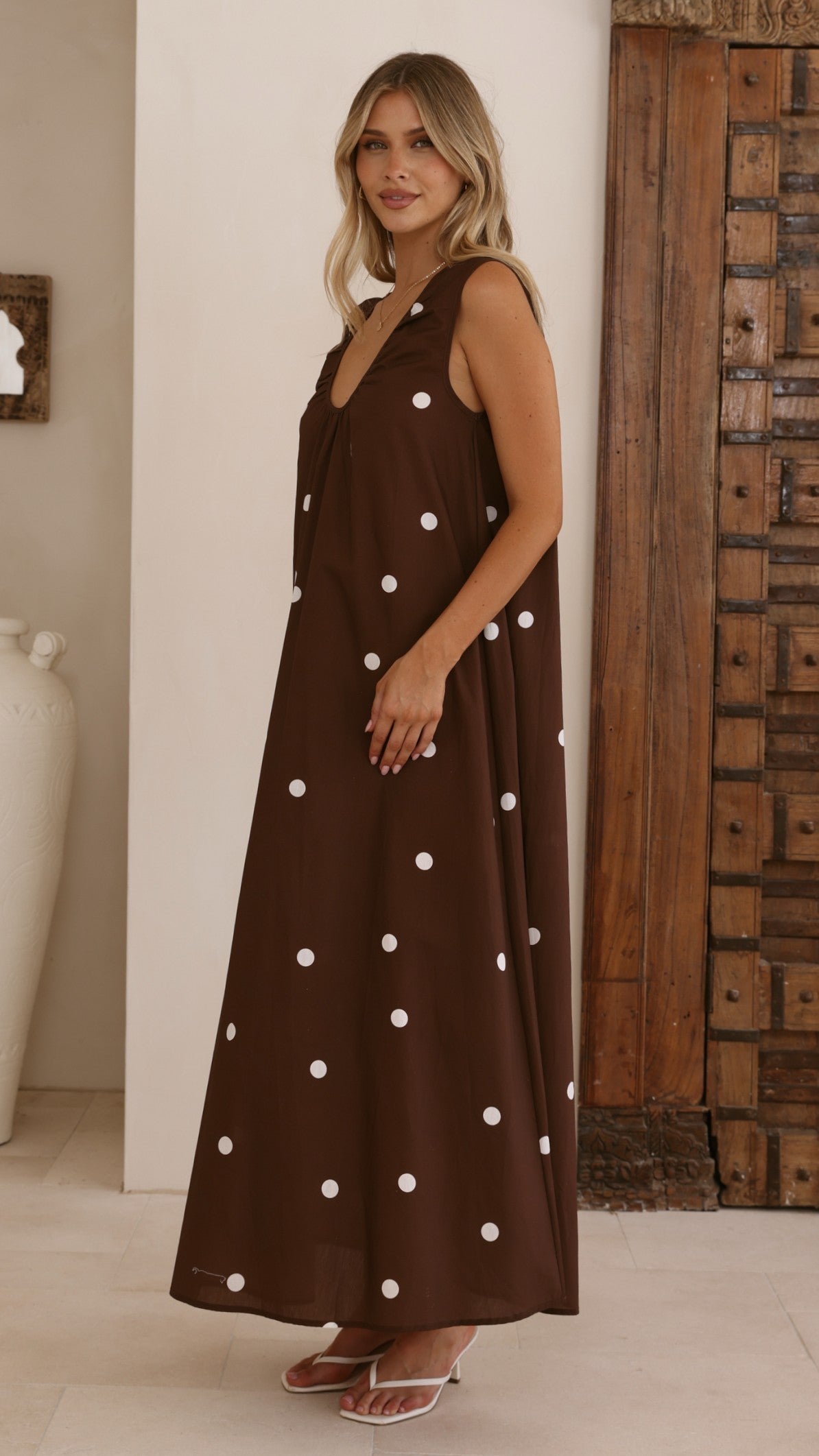 Scout Maxi Dress - Chocolate/White Polka