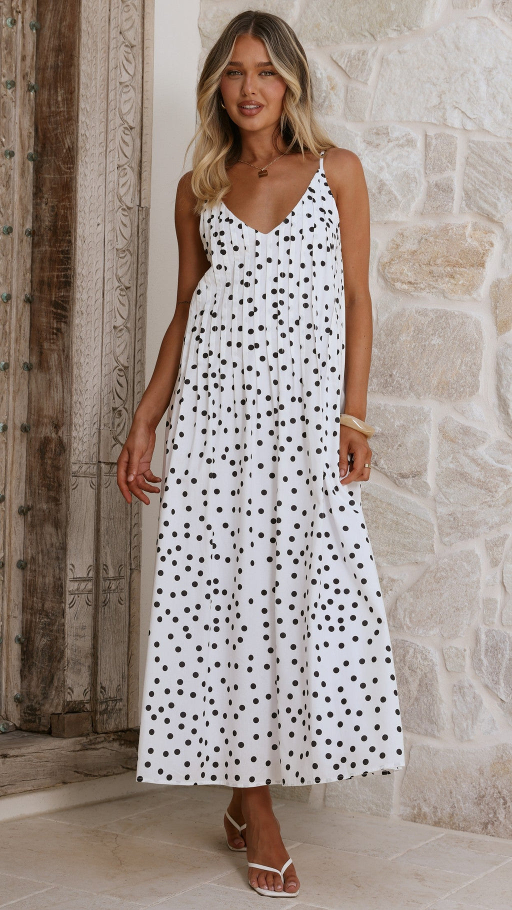 Dimmi Maxi Dress - White/Black Polka