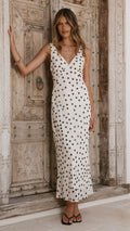 Cassara Maxi Dress - White / Black Polka Dot