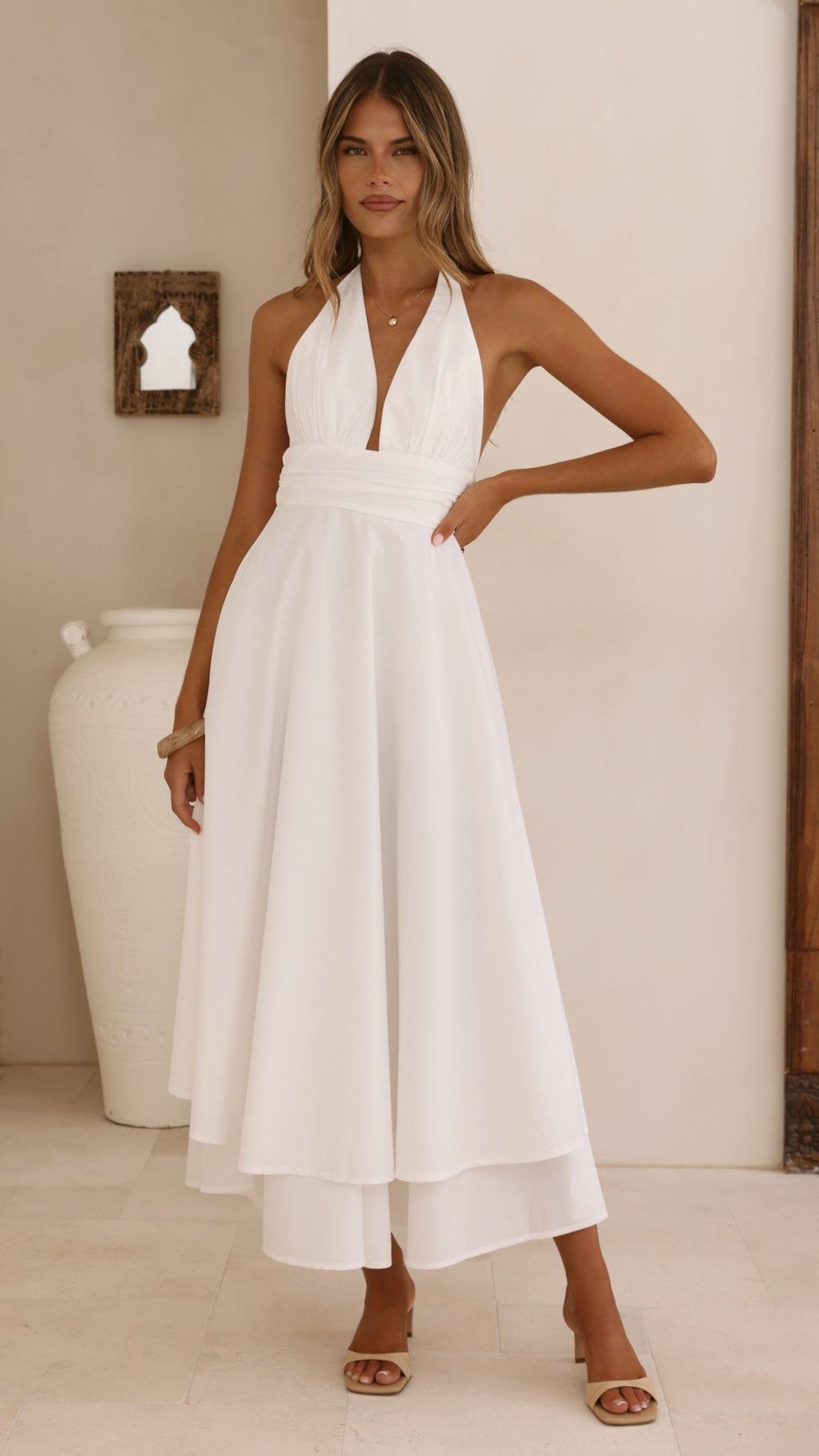 Kathy Halter Neck Maxi Dress - White