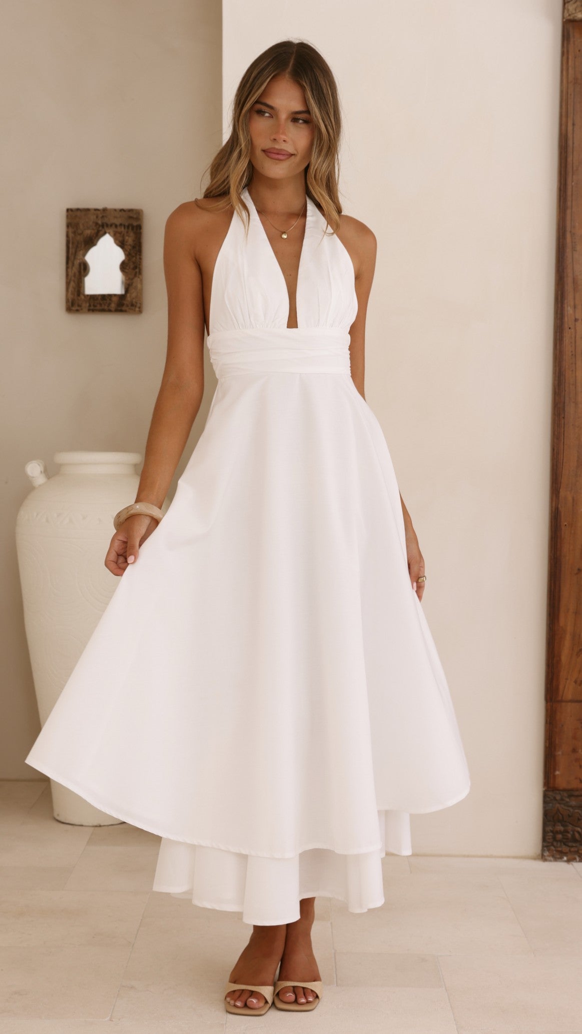 Kathy Halter Neck Maxi Dress - White