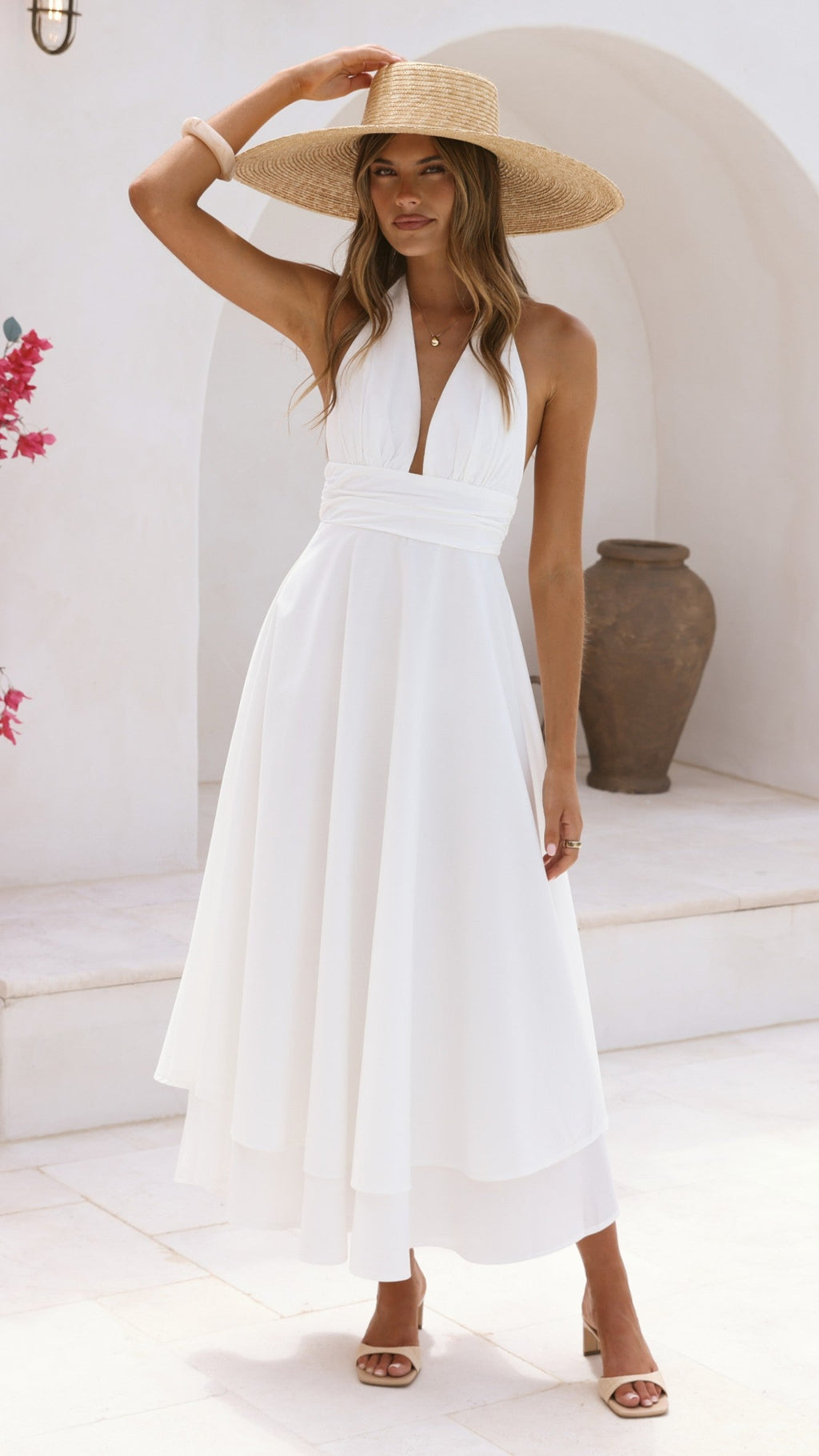 Kathy Halter Neck Maxi Dress - White