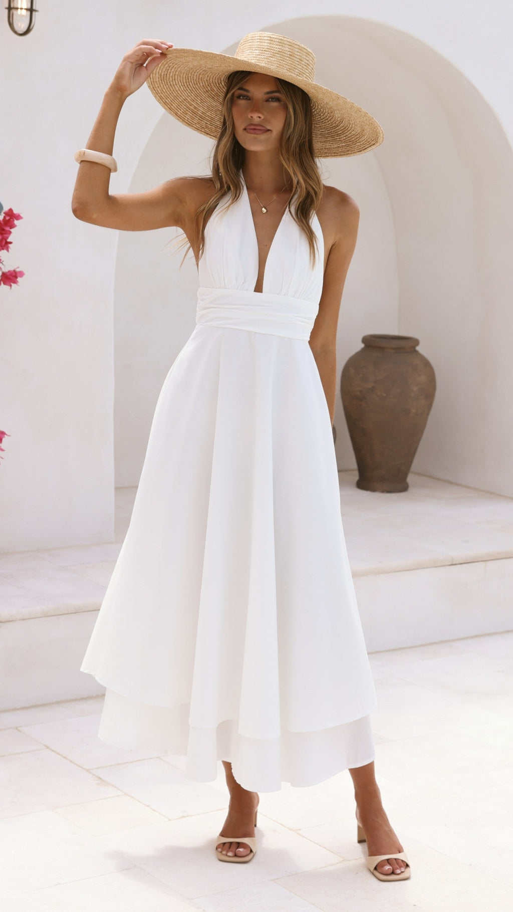 Kathy Halter Neck Maxi Dress - White
