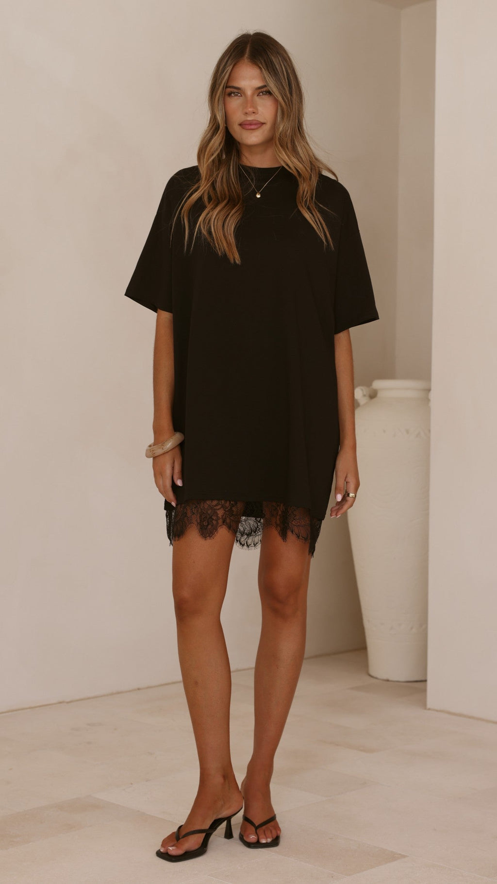 Saya T Shirt Lace Mini Dress - Black