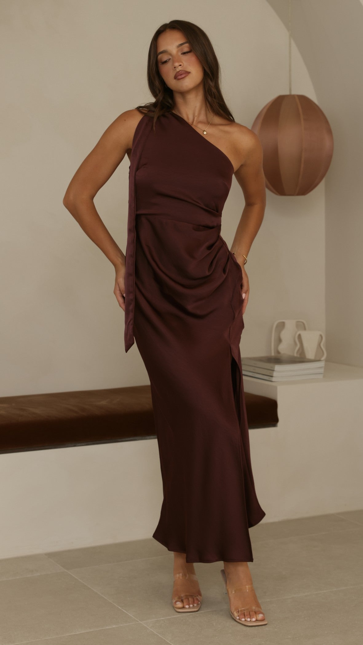 Halle One Shoulder Maxi Dress - Chocolate