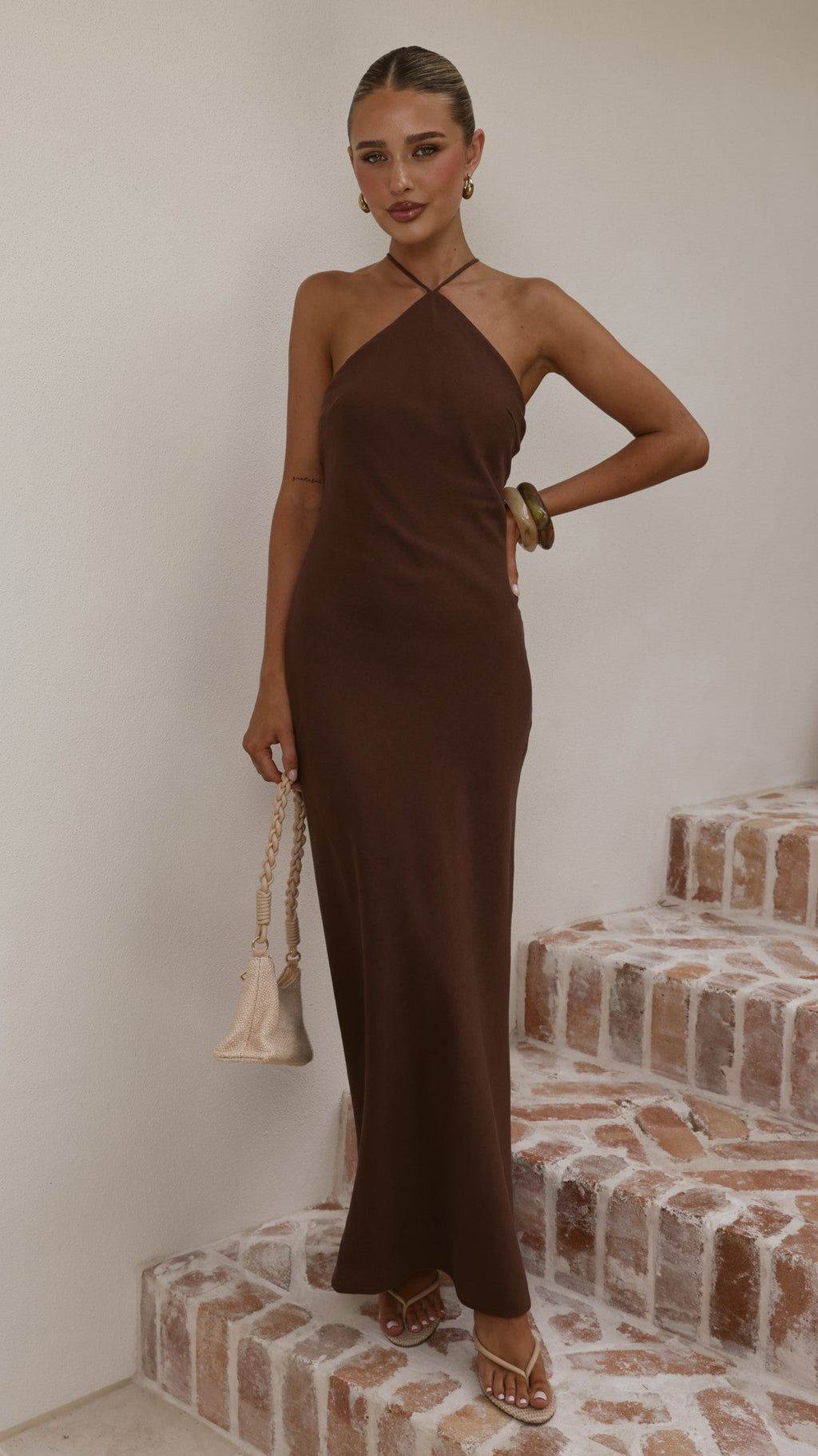 Chiara Linen Maxi Dress - Chocolate