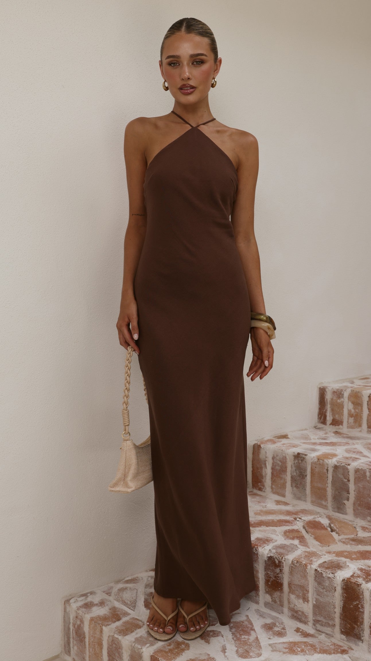 Chiara Linen Maxi Dress - Chocolate