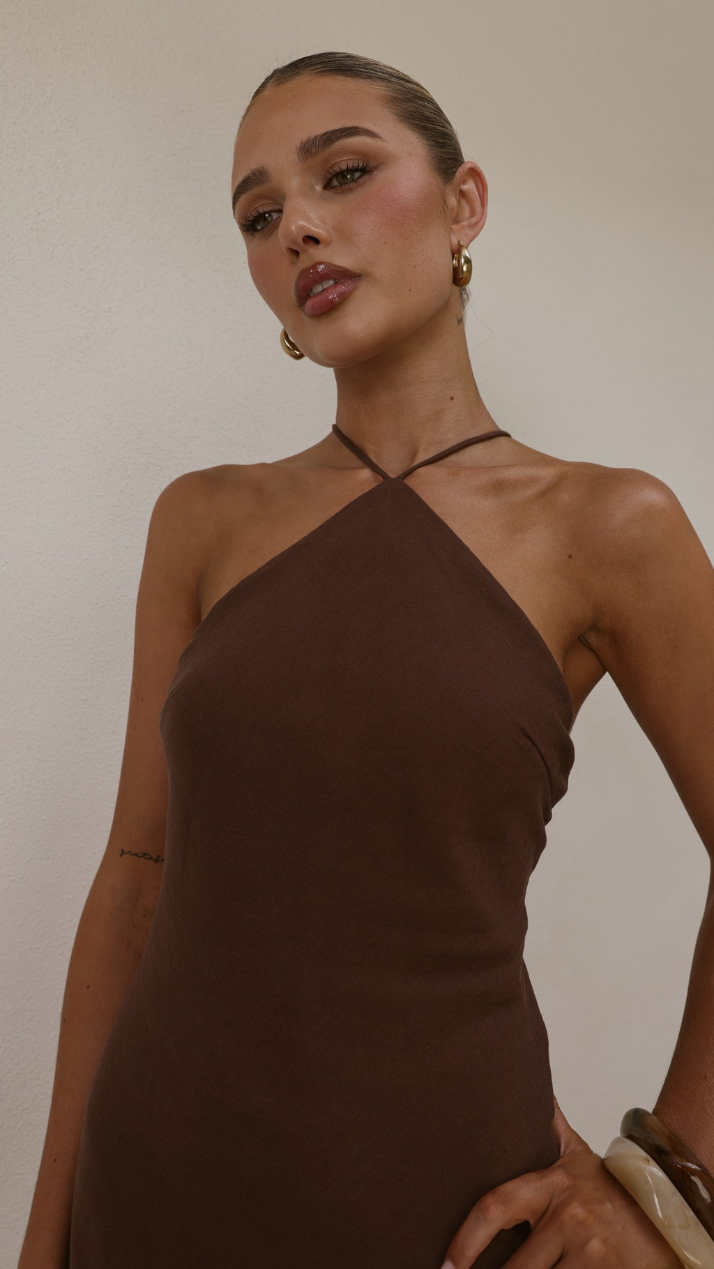 Chiara Linen Maxi Dress - Chocolate