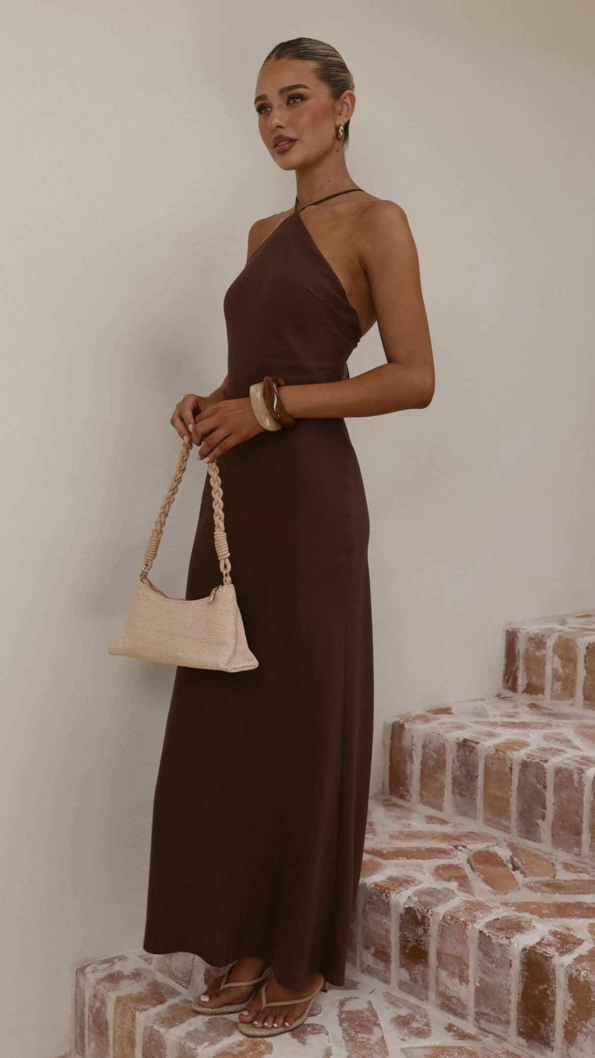 Chiara Linen Maxi Dress - Chocolate