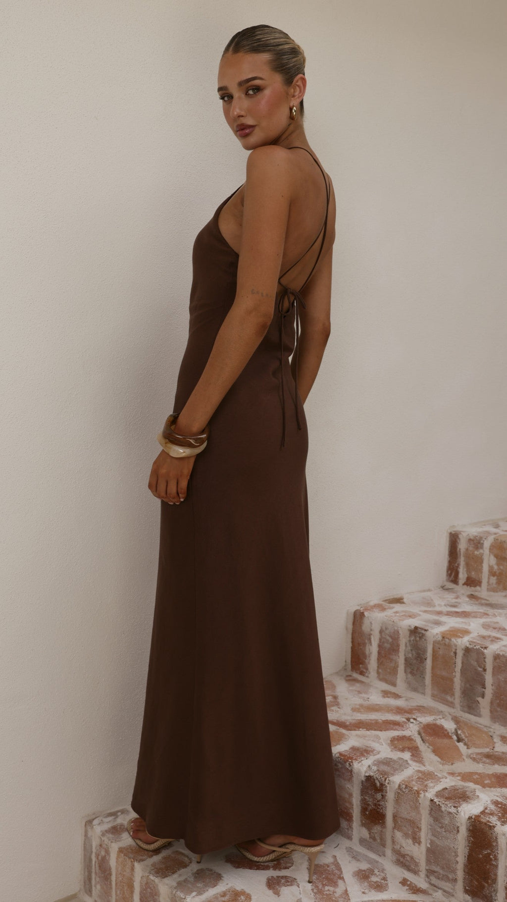 Chiara Linen Maxi Dress - Chocolate