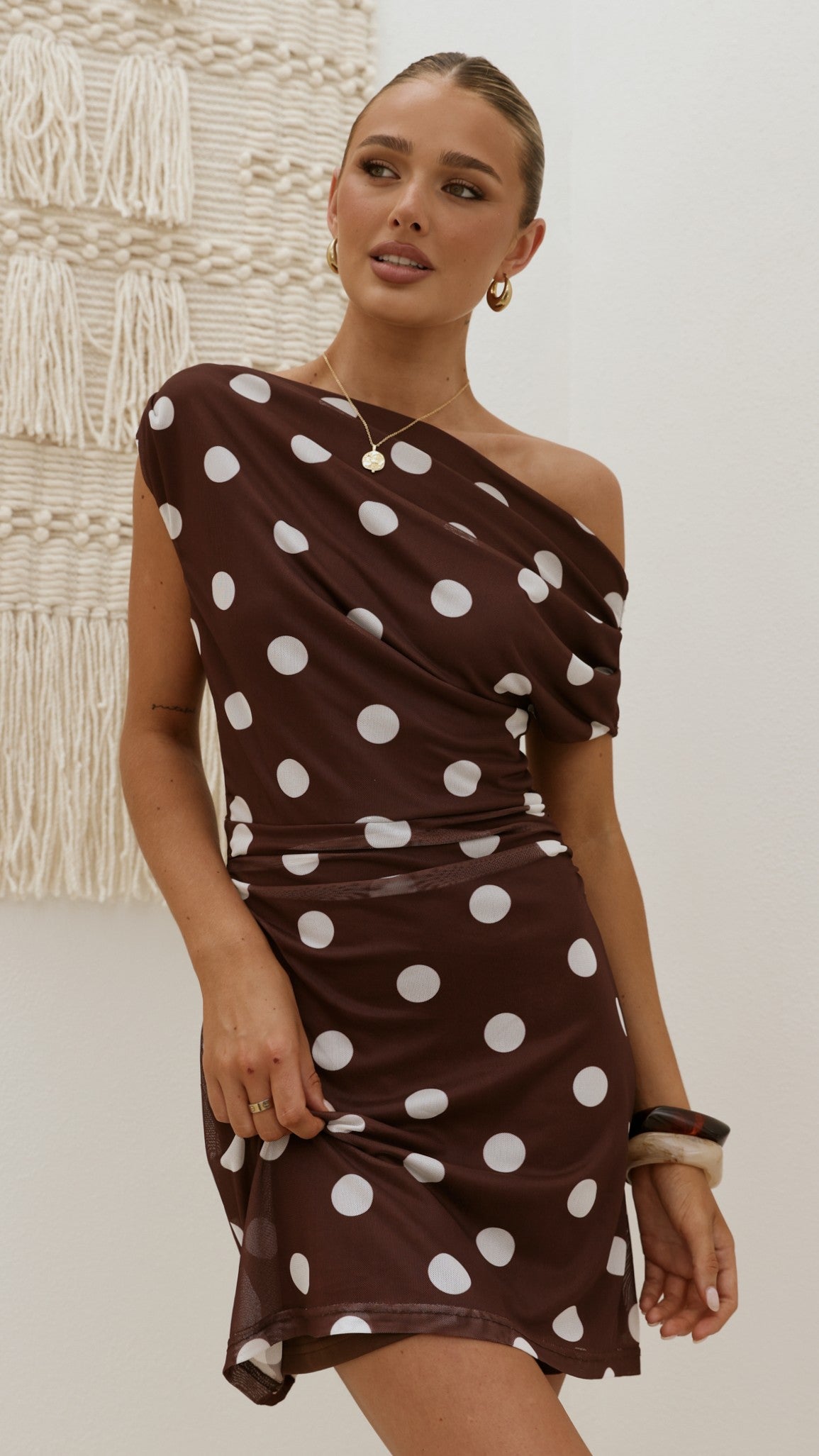 Sammie Mini Dress - Brown/Cream Polka