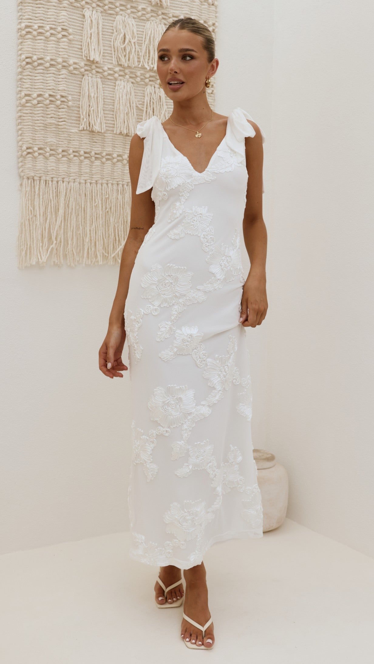 Usha Tie Strap Maxi Dress - White