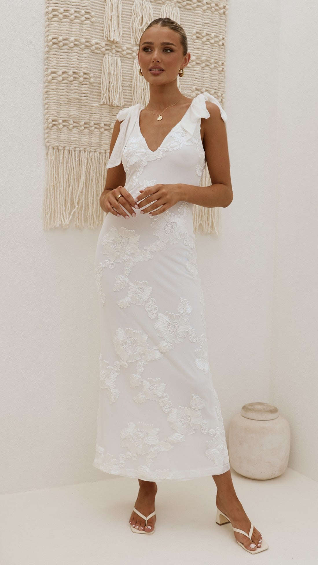 Usha Tie Strap Maxi Dress - White