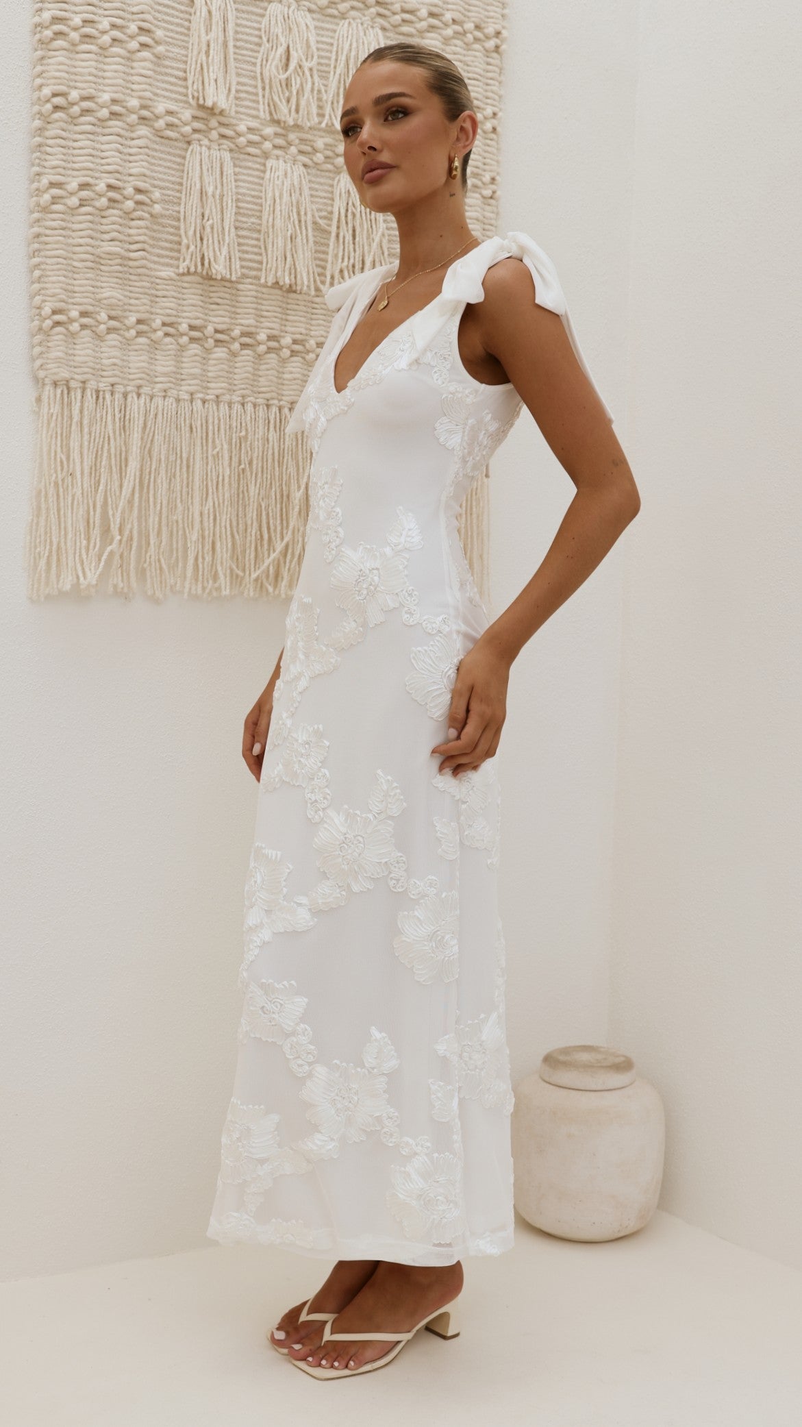 Usha Tie Strap Maxi Dress - White