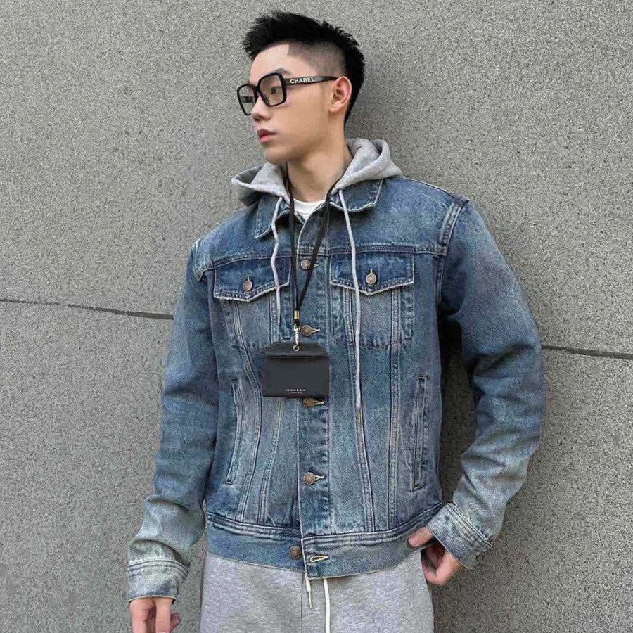 Celine Men's Autumn Blue Denim Single Breasted Hooded Jacket #97489