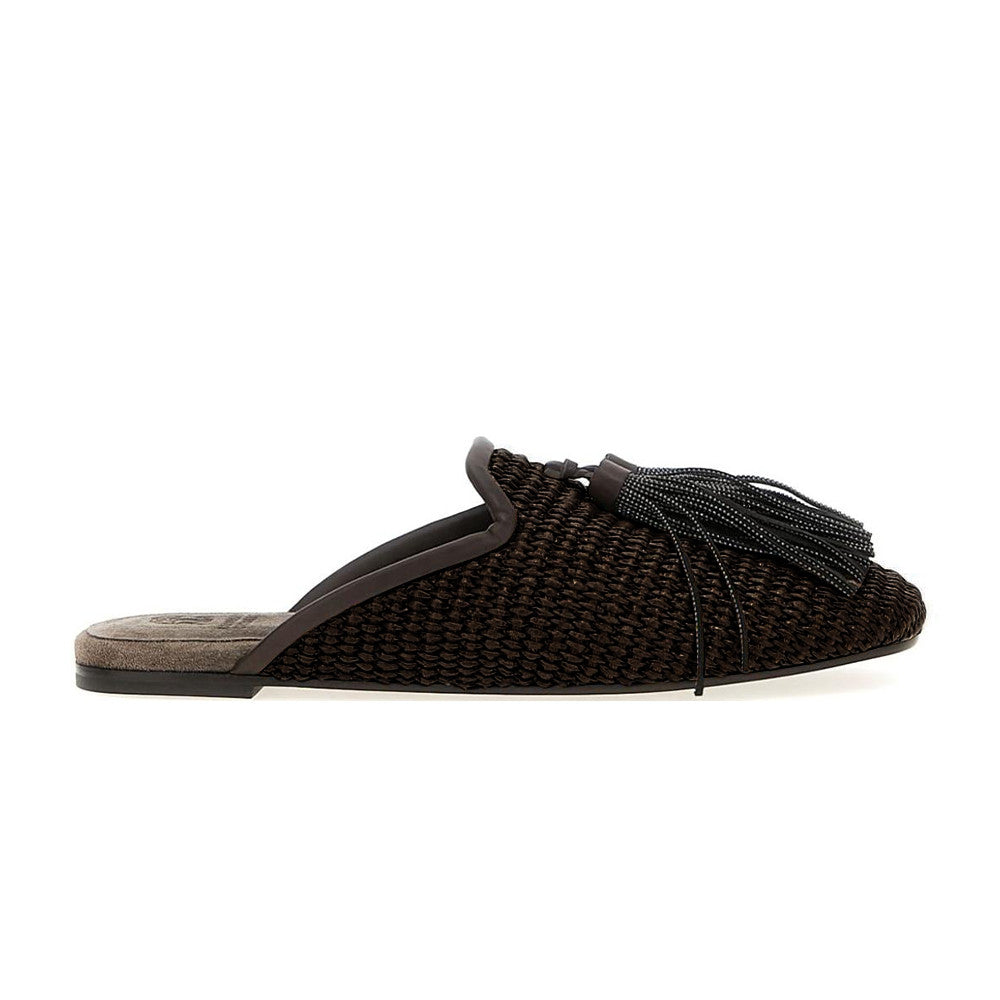 Brunello Cucinelli Women's Tassel Round Toe Solid Color Summer Flat Shoes Lafayette Sheepskin Casual Shoes Tassel Mule Shoes Ngvp #1536