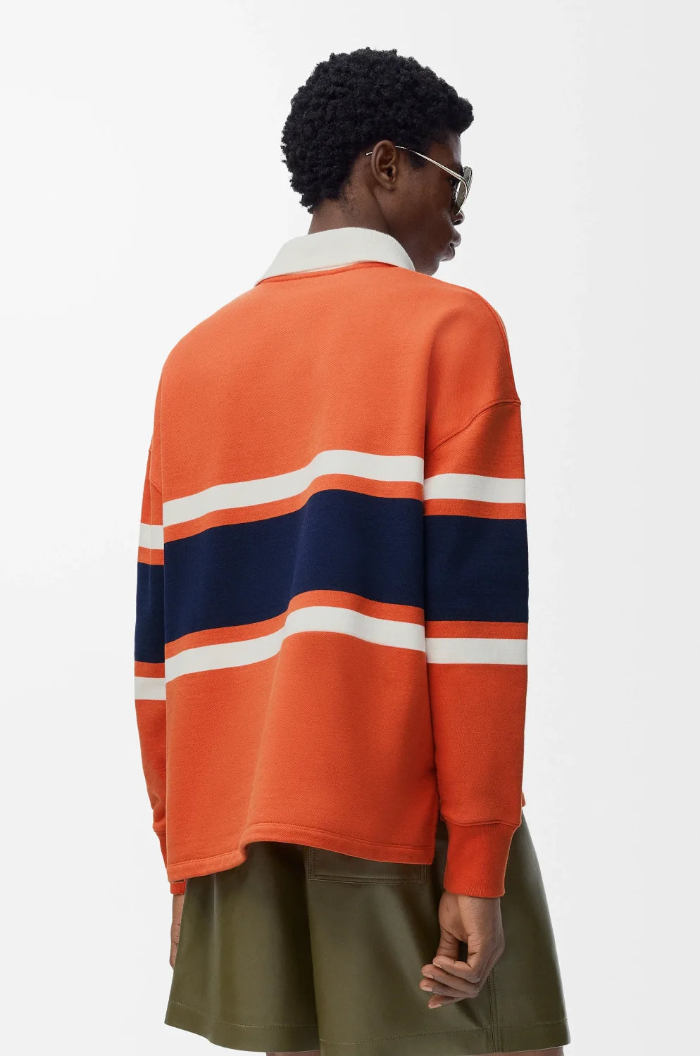 LOEWE FW25 Men's Cotton Horizontal Striped Logo Embroidered Long-Sleeved Polo Shirt #332269