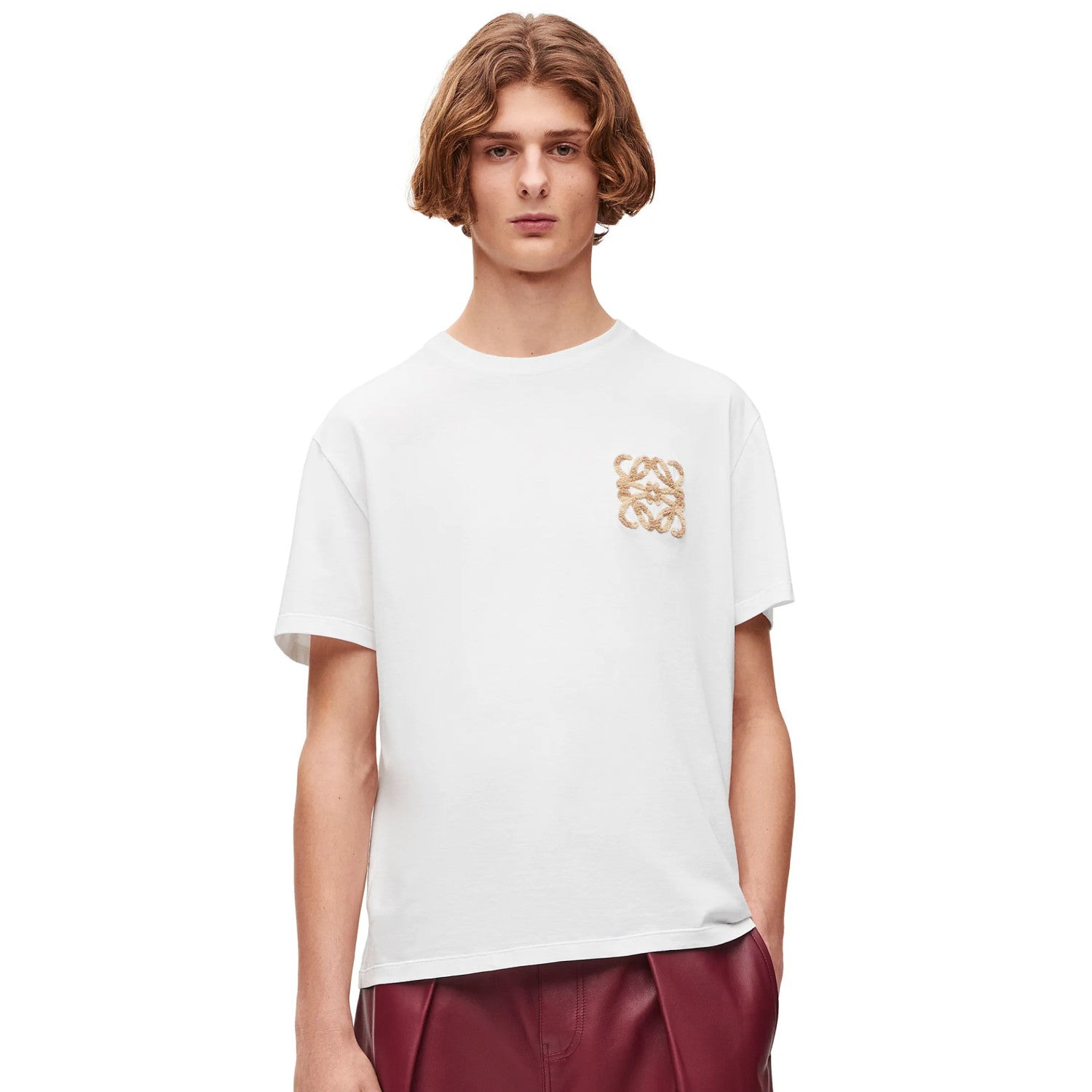 Loewe Men's Summer Solid Colour Wool Embroidery Logo Loose Round Neck Short Sleeve T-Shirt #99472