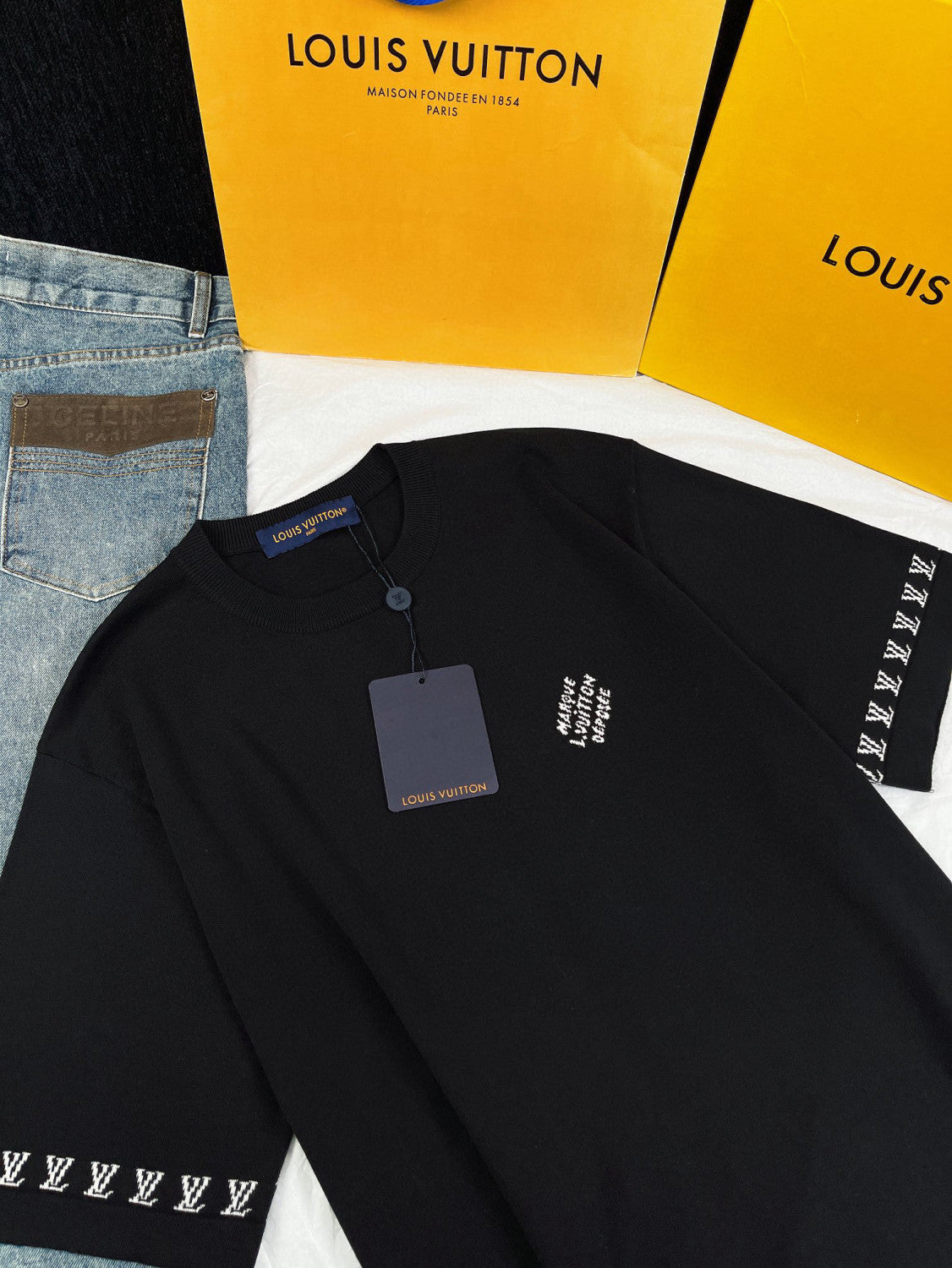 Louis Vuitton Men's Summer Black Cotton Jersey Fabric Round Neck Short Sleeve T-shirt #98962