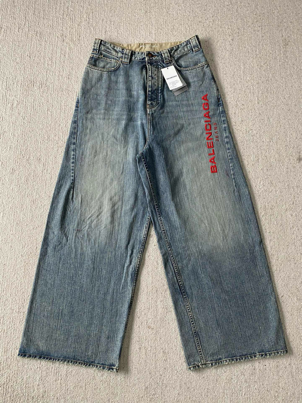Balenciaga Men's and Women's Spring and Autumn Embroidered Letter Printed Solid Color Jeans Pants #76555