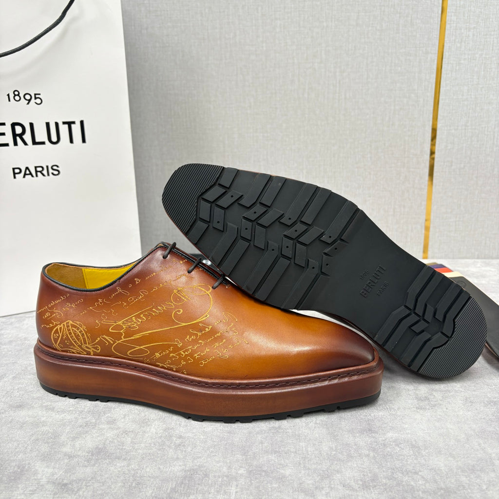 Berluti Men's Spring/Fall Classic Elegant Leather-Sourced Elastic Formal Midsole Dress Shoes #78574