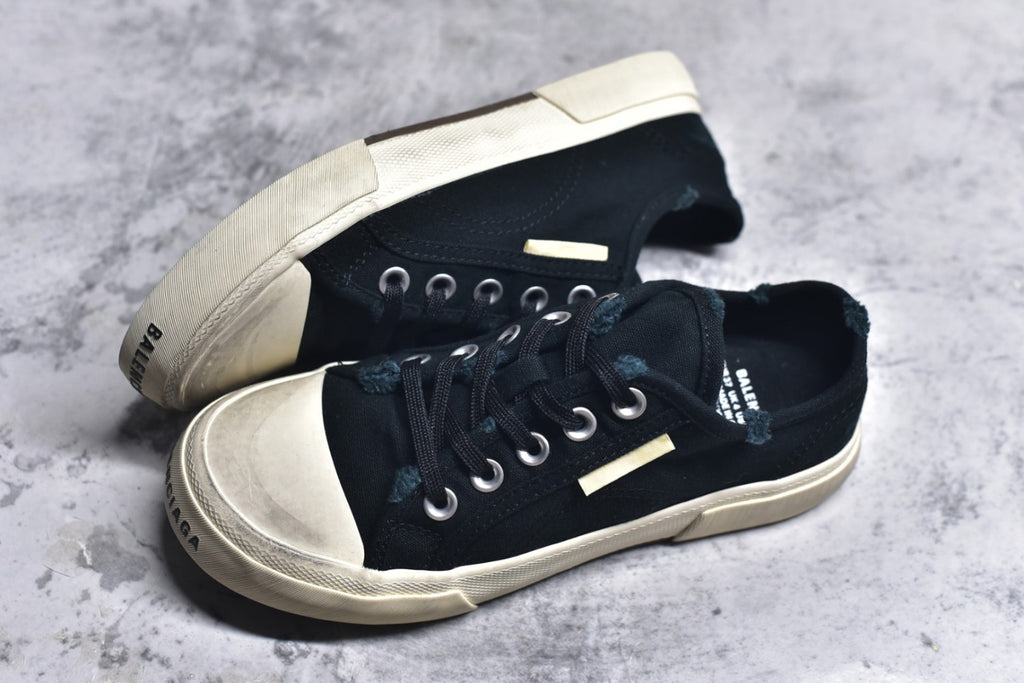 Balenciaga Men's Distressed Low-Top Lace-Up Fashion Canvas Sneakers Spring/Summer/Fall Solid-Color Casual Shoes #81556